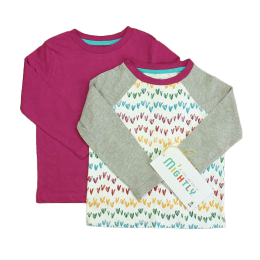 Mightly Girls White | Gray Maroon Hearts Long Sleeve T-Shirt size: 4T